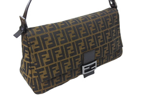 FENDI フェンディ マンマバケット 40cm ワンショルダーバッグ ブラウン ブラック キャンバス ガンメタル金具 美品 中古 66823 