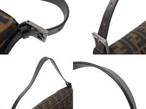 FENDI フェンディ マンマバケット 40cm ワンショルダーバッグ ブラウン ブラック キャンバス ガンメタル金具 美品 中古 66823 