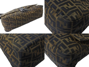 FENDI フェンディ マンマバケット 40cm ワンショルダーバッグ ブラウン ブラック キャンバス ガンメタル金具 美品 中古 66823 