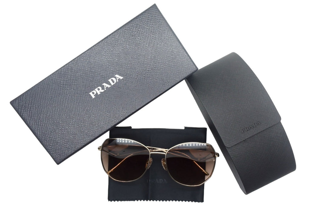 極美品 PRADA プラダ サングラス ZVN-3D0 サイドロゴ トライアングル サイズ57□18 ZVN-3D0ロゴ シルバー 中古 66835 