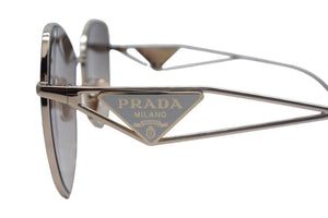 極美品 PRADA プラダ サングラス ZVN-3D0 サイドロゴ トライアングル サイズ57□18 ZVN-3D0ロゴ シルバー 中古 66835 