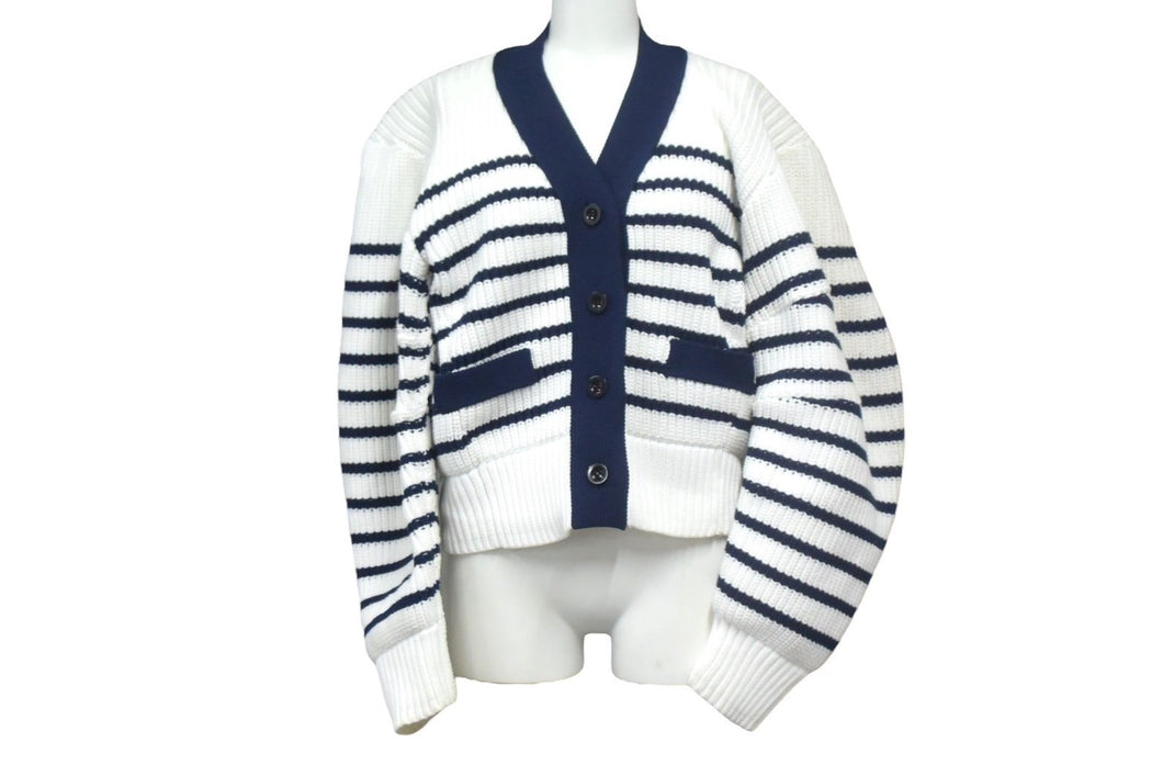 Sacai サカイ カーディガン ホワイト ネイビー ポリエステル 23-06490 サイズ2 美品 中古 66845 