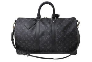 新品同様 LOUIS VUITTON ルイヴィトン エクリプス キーポル バンドリエール45 ボストンバッグ M40569 シルバー金具 ブラック 中古 66871