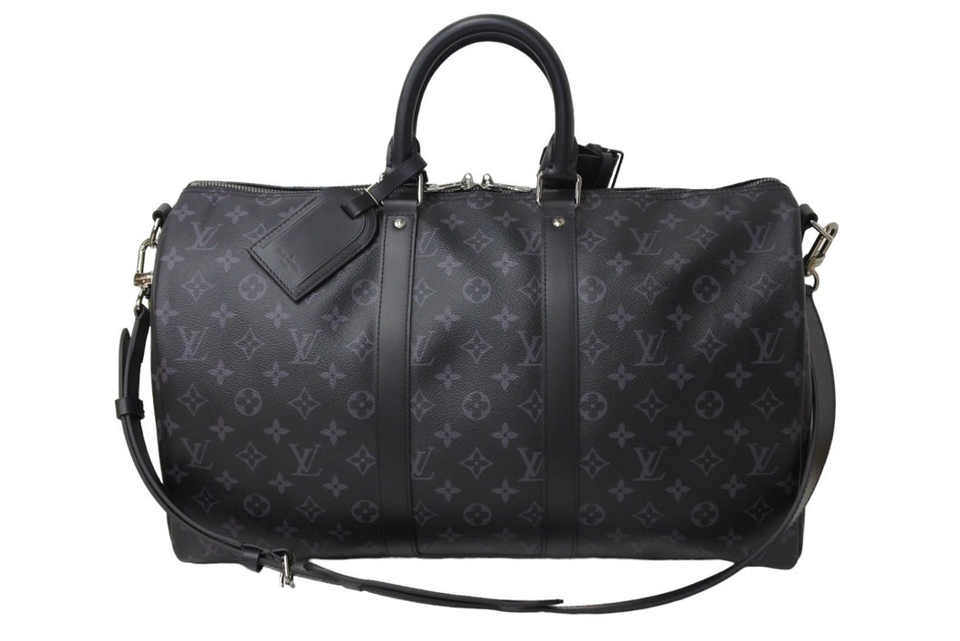 新品同様 LOUIS VUITTON ルイヴィトン エクリプス キーポル バンドリエール45 ボストンバッグ M40569 シルバー金具 ブラック 中古 66871