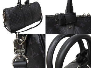 新品同様 LOUIS VUITTON ルイヴィトン エクリプス キーポル バンドリエール45 ボストンバッグ M40569 シルバー金具 ブラック 中古 66871