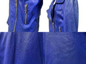 CHROME HEARTS クロムハーツ ダブルライダースジャケット ブルー メンズ 旧型 羊革 サイズS 中古 66875