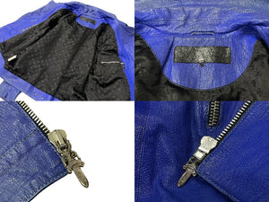 CHROME HEARTS クロムハーツ ダブルライダースジャケット ブルー メンズ 旧型 羊革 サイズS 中古 66875