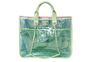 CHANEL シャネル ハンドバック ビニール ココマーク マルチカラー シルバー金具 25番台 美品 中古 66885