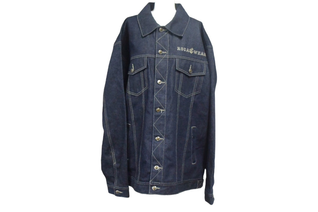 極美品 ROCAWEAR ロカウェア デニムジャケット サイズXL ブランドロゴ 刺繍 インディゴブルー コットン ヴィンテージ 90s 中古 66900