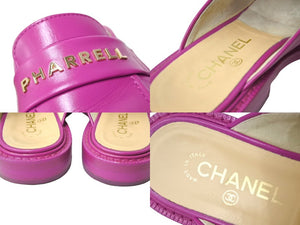 CHANEL シャネル × ファレルウィリアムス 19SS ミュール ローファー サンダル レザー G34846 パープル サイズ37 美品 中古 66921
