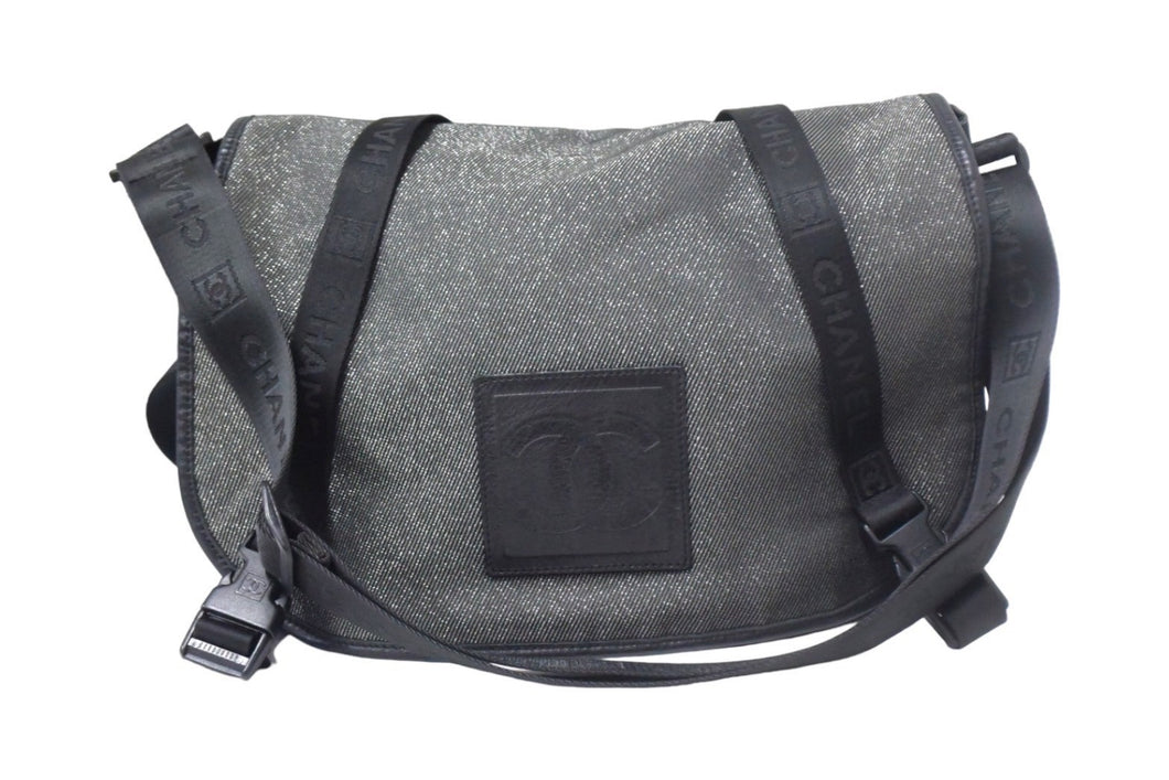 極美品 CHANEL シャネル ヴィンテージ スポーツライン ショルダーバッグ 10番台 ラメ ジャガード グレー ブラック 中古 66934