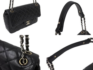 CHANEL シャネル マトラッセ ショルダーバッグ パンチング ココマーク 19番台 レザー ブラック シルバー金具 美品 中古 66939