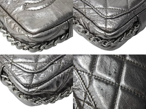 CHANEL シャネル デカココマーク マトラッセ メタリックチェーン ショルダーバッグ 27番台 カーフスキン シルバー 美品 中古 66943