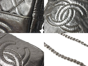 CHANEL シャネル デカココマーク マトラッセ メタリックチェーン ショルダーバッグ 27番台 カーフスキン シルバー 美品 中古 66943