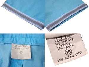 極美品 CHANEL シャネル パンツ サイズ10 ココマーク ブランドロゴ ロゴボタン IDENTIFICATION ブルー 刺繍 中古 66944
