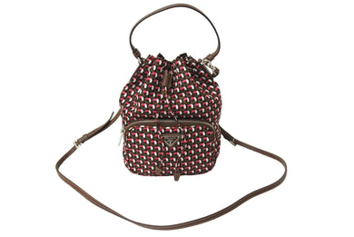 極美品 PRADA プラダ ハンドバッグ 1N1864 巾着 ミニバッグ 総柄 マルチカラー ナイロン 中古 66945 