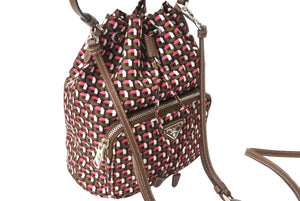 極美品 PRADA プラダ ハンドバッグ 1N1864 巾着 ミニバッグ 総柄 マルチカラー ナイロン 中古 66945 