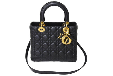 極美品 ChristianDior クリスチャンディオール レディディオール ミディアムバッグ 2WAY カナージュ ブラック ラムスキン 中古 66948