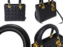 Load image into Gallery viewer, 極美品 ChristianDior クリスチャンディオール レディディオール ミディアムバッグ 2WAY カナージュ ブラック ラムスキン 中古 66948