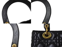 Load image into Gallery viewer, 極美品 ChristianDior クリスチャンディオール レディディオール ミディアムバッグ 2WAY カナージュ ブラック ラムスキン 中古 66948