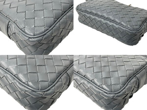極美品 BOTTEGAVENETA ボッテガヴェネタ イントレチャート カメラ バッグ ショルダーバッグ 710048 グレー レザー シルバー金具 中古 66949