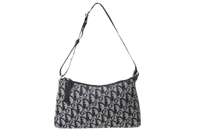 極美品 ChristianDior クリスチャンディオール サドルポーチ ワンショルダーバッグ トロッター柄 C2RU1004 ネイビー ガリアーノ期 中古 66950