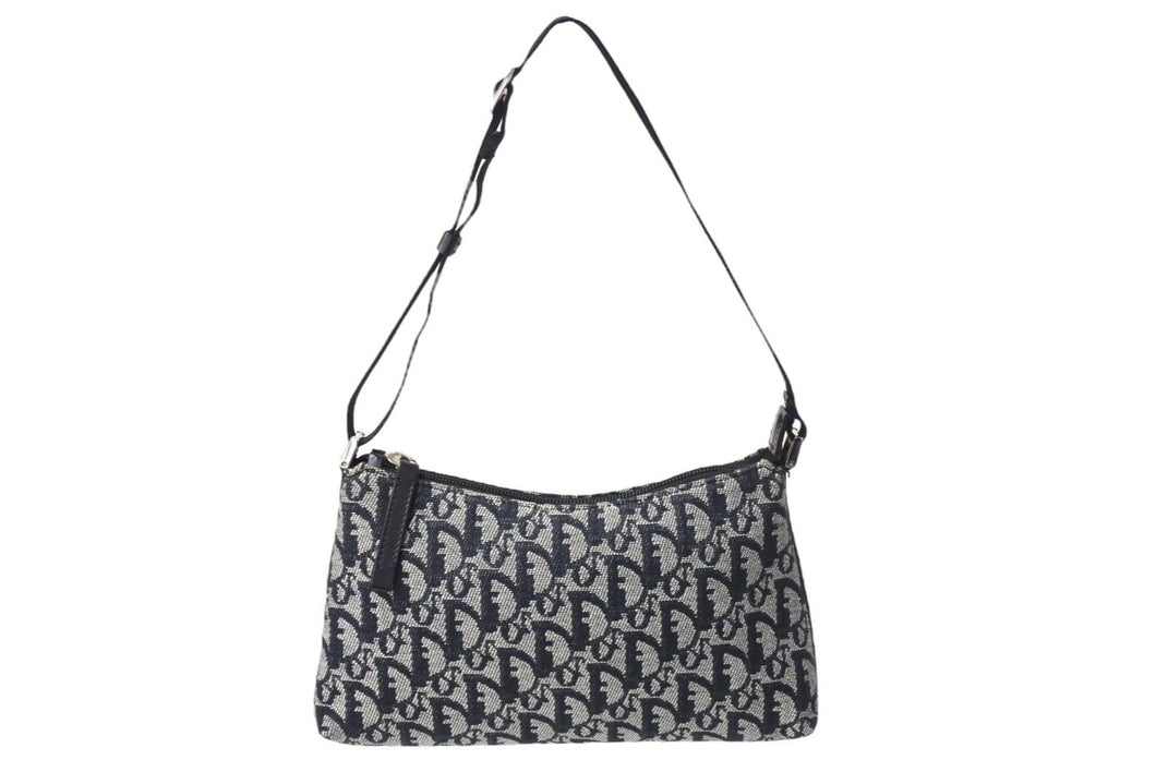 極美品 ChristianDior クリスチャンディオール サドルポーチ ワンショルダーバッグ トロッター柄 C2RU1004 ネイビー ガリアーノ期 中古 66950