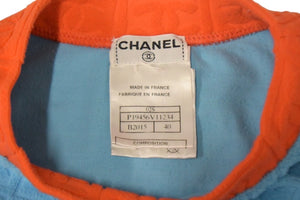 極美品 CHANEL シャネル 02S スポーツライン ジャガード テリークロス タンクトップ ブルー オレンジ ナイロン スパンデックス P19456V11234 サイズ40 中古 66953