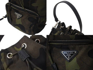 極美品 PRADA プラダ ハンドバッグ 1N1864 迷彩 カモフラ 巾着 ミニバッグ ナイロン 中古 66955 
