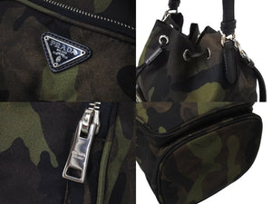 極美品 PRADA プラダ ハンドバッグ 1N1864 迷彩 カモフラ 巾着 ミニバッグ ナイロン 中古 66955 