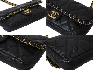 CHANEL シャネル ラグジュアリーライン マトラッセ チェーン ショルダーバッグ 14番台 アラウンド ブラック カーフスキン ゴールド金具 美品 中古 66962