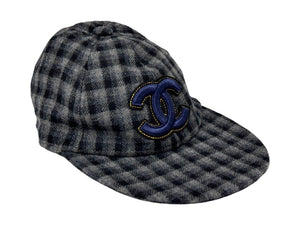 CHANEL シャネル キャップ 帽子 ココマーク チェック柄 カシミヤ グレー ブラック イタリア製 サイズM 美品 中古 66963