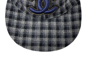 CHANEL シャネル キャップ 帽子 ココマーク チェック柄 カシミヤ グレー ブラック イタリア製 サイズM 美品 中古 66963