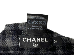 CHANEL シャネル キャップ 帽子 ココマーク チェック柄 カシミヤ グレー ブラック イタリア製 サイズM 美品 中古 66963