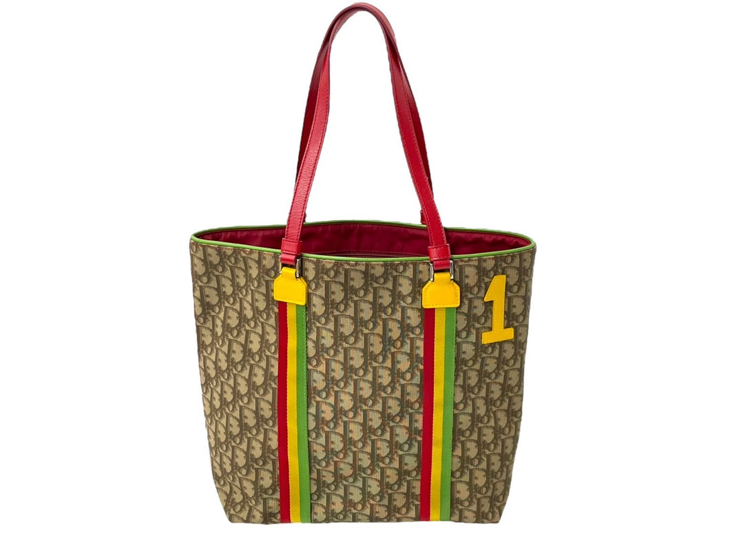 Christian Dior クリスチャンディオール トロッター ラスタ トートバッグ ブラウン PVC シルバー金具 美品 中古 66966