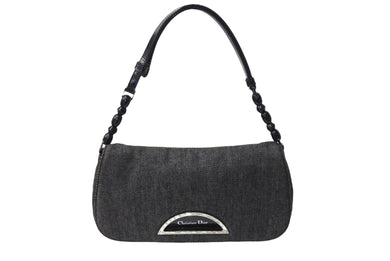 Christian Dior クリスチャンディオール マリスパール ショルダーバッグ ブラックグレー ロゴ キャンバス 美品 中古 66970