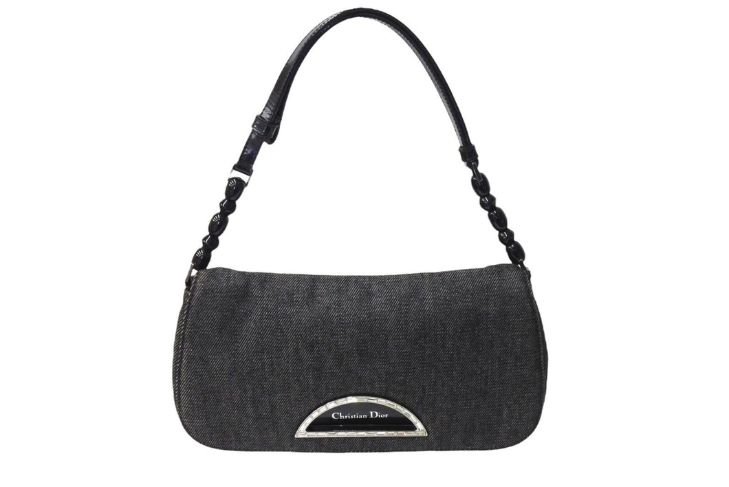 Christian Dior クリスチャンディオール マリスパール ショルダーバッグ ブラックグレー ロゴ キャンバス 美品 中古 66970