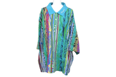 COOGI クージー ポロシャツ 半袖シャツ ボーダー 刺繍 ビッグサイズ コットン マルチカラー サイズ4XL 美品 中古 66995