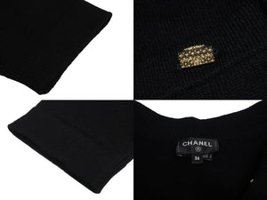 極美品 CHANEL シャネル ニット ワンピース カーディガン P73485K10530 ボタン サイズ36 カシミヤ ブラック ゴールド 中古 67001