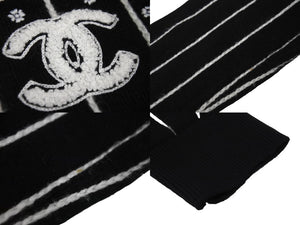 極美品 CHANEL シャネル セーター P74734K10713 サイズ38 カシミヤ ストライプ ココマーク ボタン 刺繍 ブラック 中古 67004