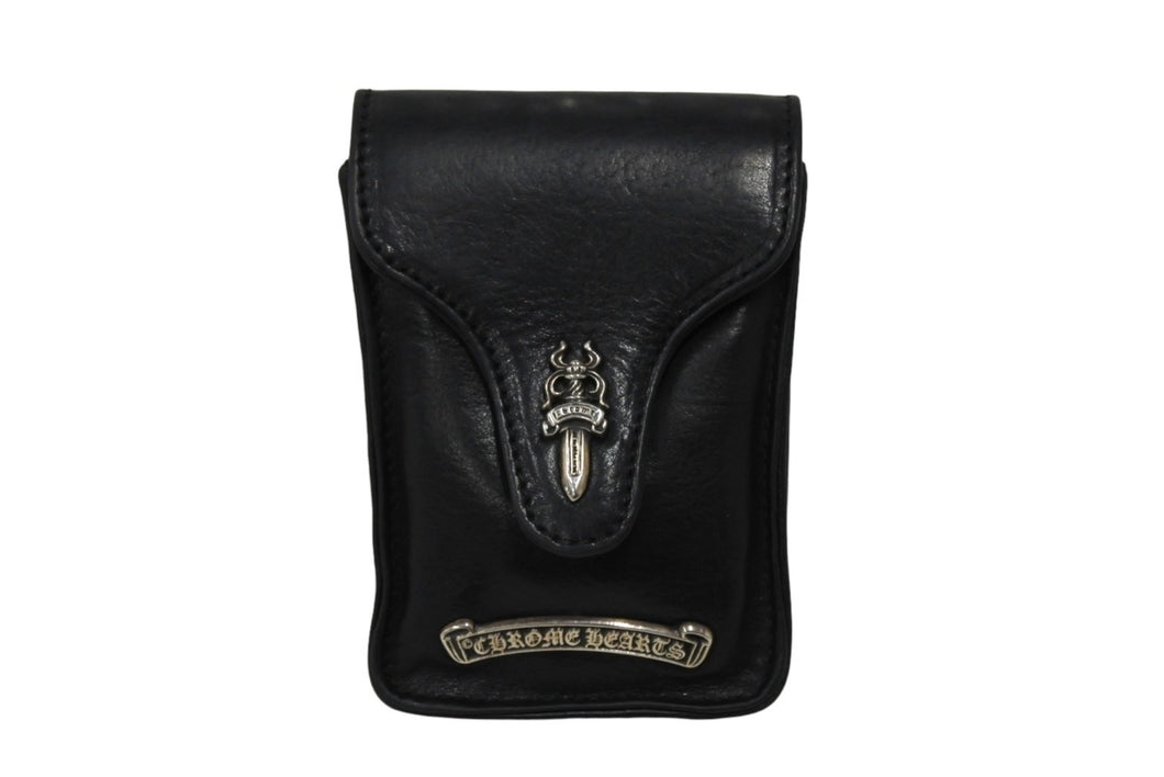 CHROME HEARTS クロムハーツ シガレットケース ダガー レザー ブラック シルバー925 美品 中古 67011