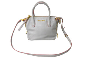 MIUMIU ミュウミュウ ハンドバッグ 5BB016 マドラス ハンドバッグ 2WAYショルダー グレーピンク ゴールド金具 良品 中古 67016 
