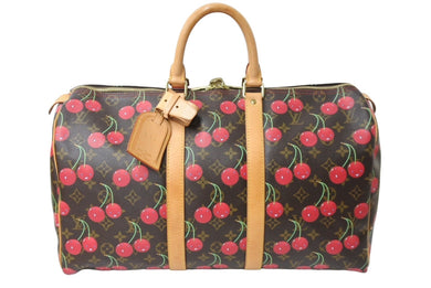 LOUIS VUITTON ルイヴィトン モノグラムチェリー キーポル45 ボストンバッグ M95011 村上隆 レッド ブラウン ロゴ 旅行バッグ 美品 中古 67018