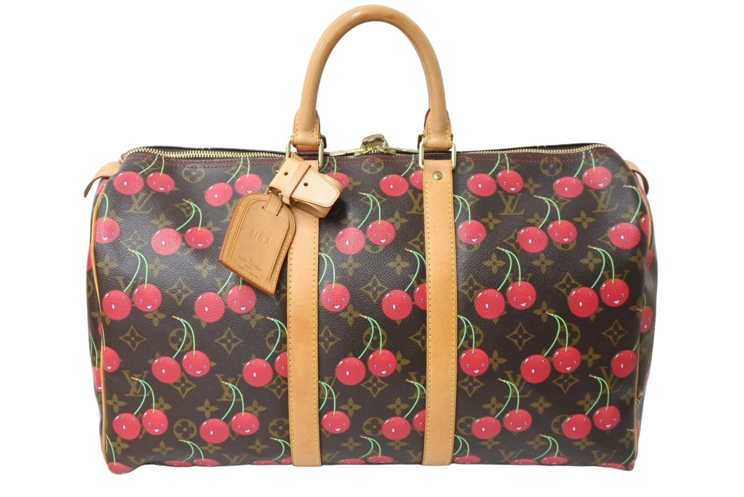 LOUIS VUITTON ルイヴィトン モノグラムチェリー キーポル45 ボストンバッグ M95011 村上隆 レッド ブラウン ロゴ 旅行バッグ 美品 中古 67018
