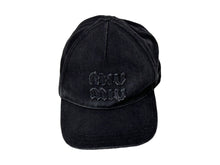 Load image into Gallery viewer, MIUMIU ミュウミュウ デニム ベースボールキャップ ブランドロゴ 5HC179 ICタグ コットン ブラック サイズL 美品 中古 67020