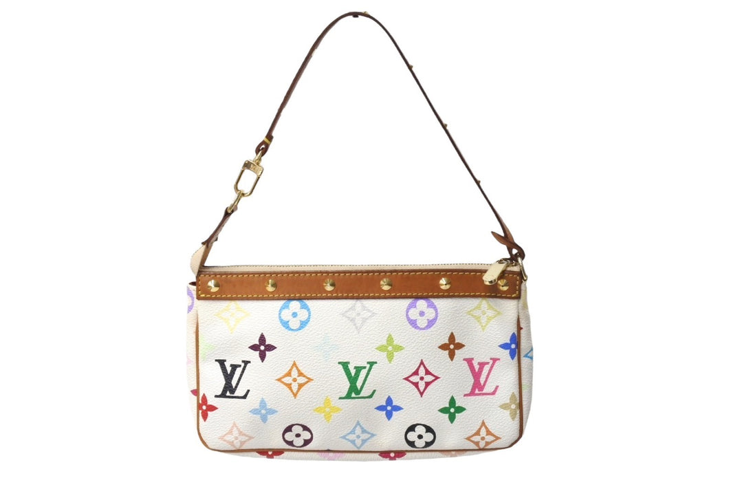 LOUIS VUITTON ルイヴィトン ポシェット アクセソワール M92649 モノグラムキャンバス ゴールド金具 村上隆 マルチカラー 美品 中古 67021