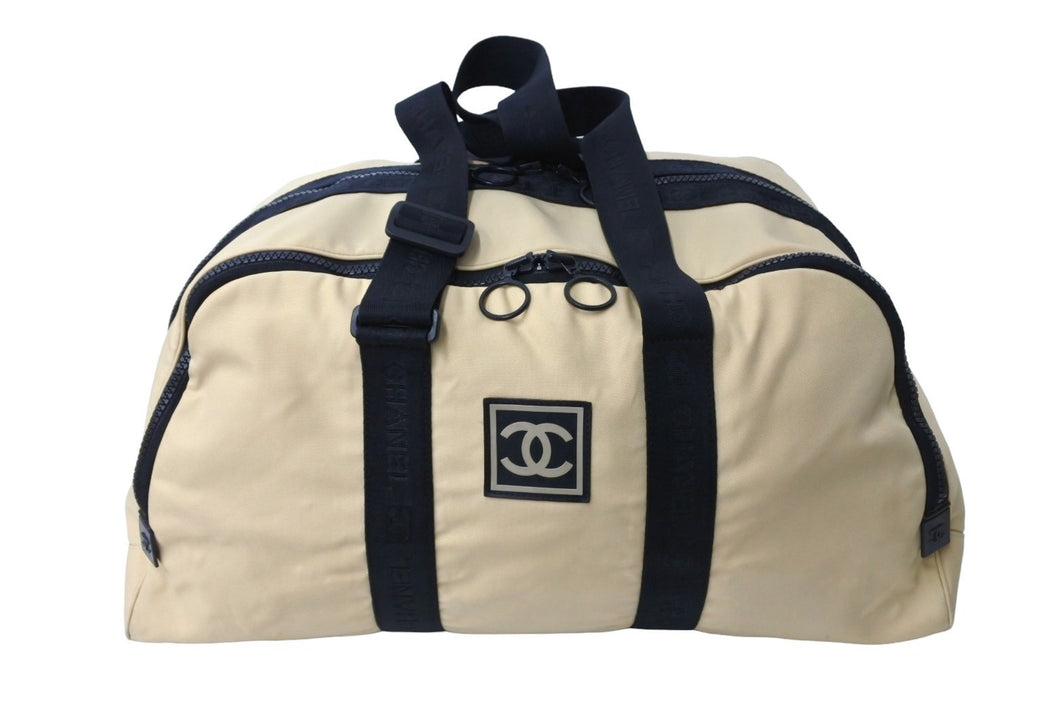 CHANEL シャネル スポーツライン ボストンバッグ ココマーク ロゴ 7番台 ナイロン ベージュ ブラック 美品 中古 67034