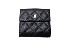 CHANEL シャネル 二つ折り財布 ココマーク キャビアスキン 17番台 ブラック ゴールド金具 ウォレット 小物 美品 中古 67036