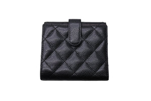 CHANEL シャネル 二つ折り財布 ココマーク キャビアスキン 17番台 ブラック ゴールド金具 ウォレット 小物 美品 中古 67036