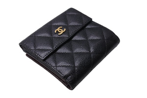 CHANEL シャネル 二つ折り財布 ココマーク キャビアスキン 17番台 ブラック ゴールド金具 ウォレット 小物 美品 中古 67036